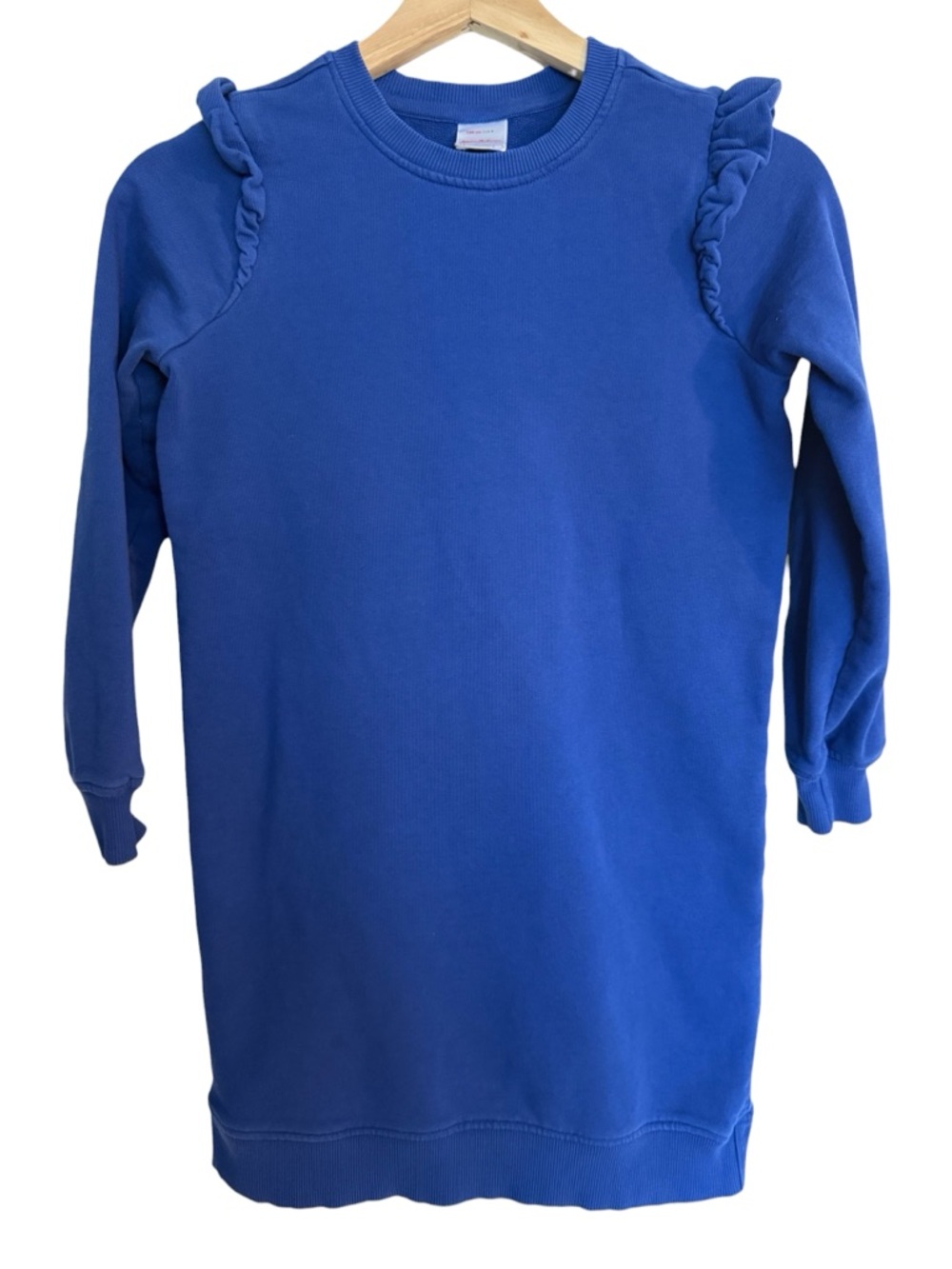 Hannah Anderson Girls' Royal Blue Long Sleeve Ruffle Shoulder Sweatshirt Dress